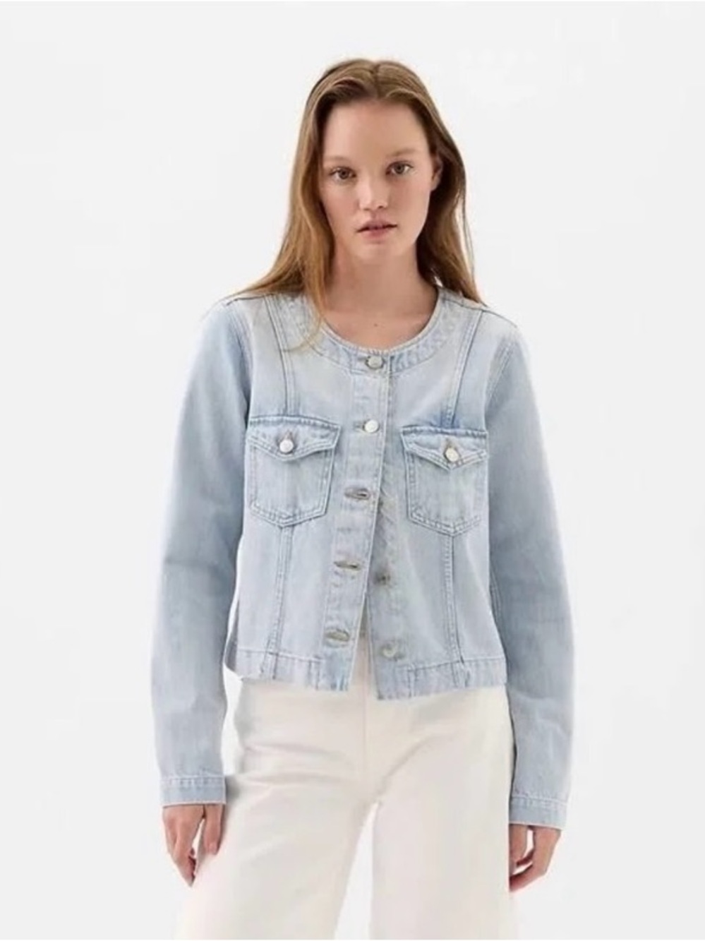 NWT - GAP Light Wash Collarless Denim Jacket